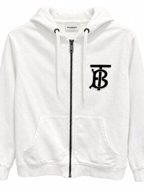 Burberry White TB Monogram Zip Hoodie